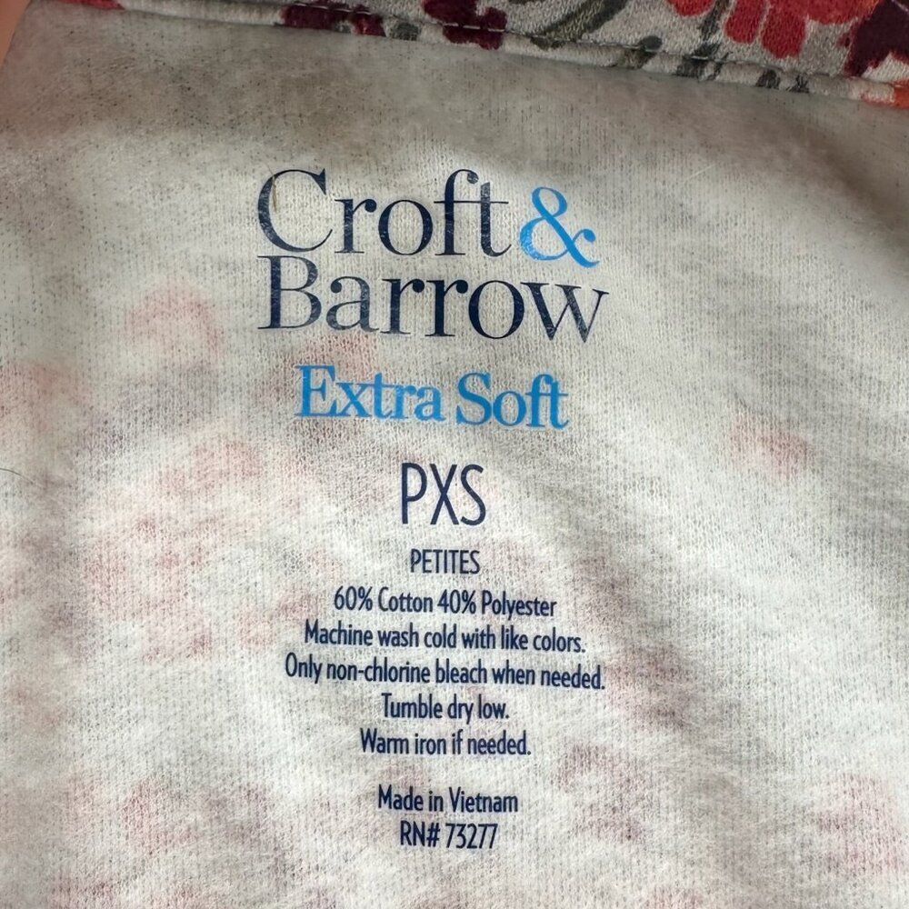 Croft & Barrow Super Soft Shirt Womens PXS Long Sleeve Pullover Floral Gray Red - Picture 10 of 10